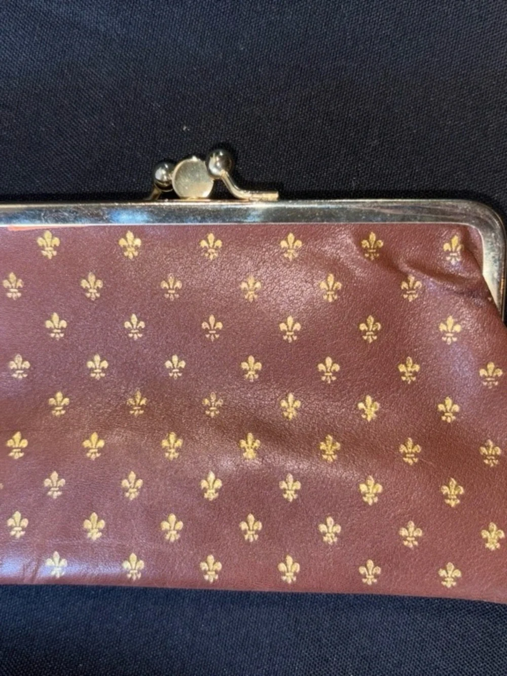 Vintage Arte Fiorentina Coin Purse Brown Gold Fleur-de-Lis Kiss Lock Small EUC